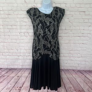 80’s Vintage ART DECO glittery bedazzled black evening dress